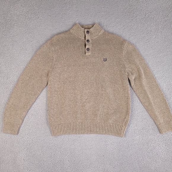 Chaps Sweater Mens Large Brown Mock Neck 1/4 Button Cotton Pullover - Picture 1 of 15